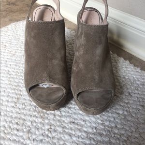 Elizabeth and James Peep Toe Suede Wedges